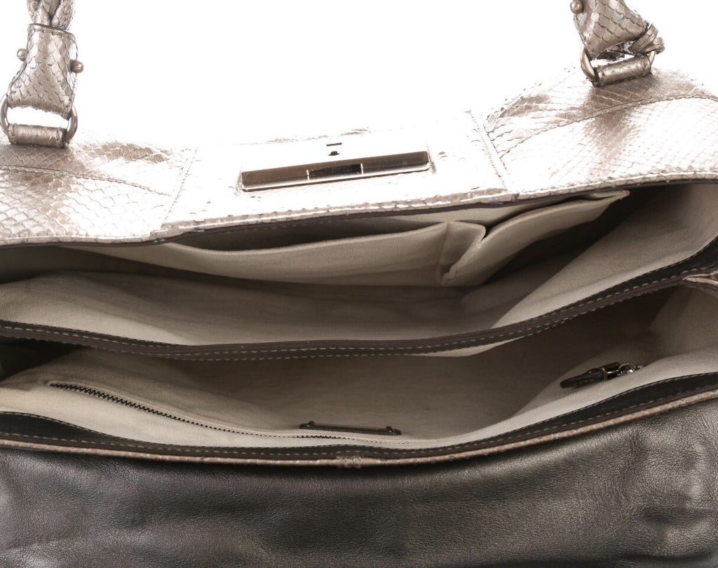 SALVATORE FERRAGAMO METALLIC TAUPE PYTHON SNAKEAKIN HANDLE BAG