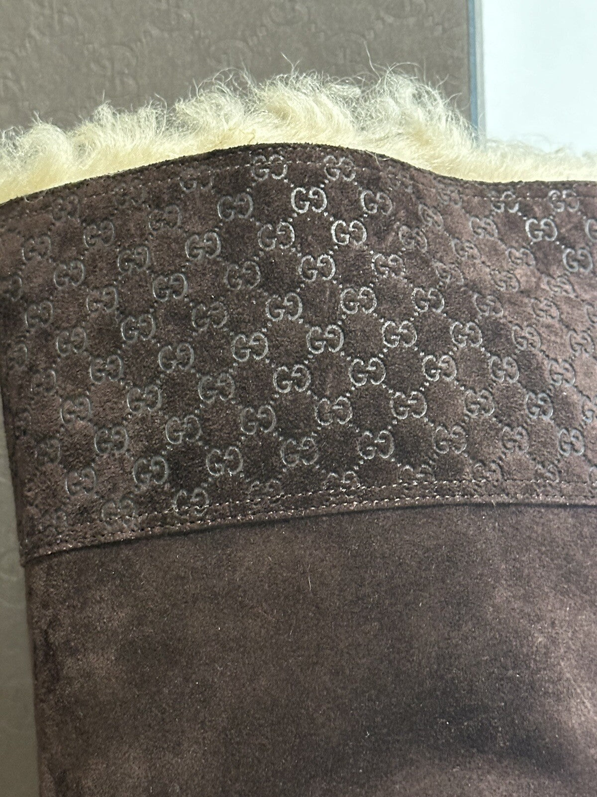 GUCCI NIB MICROGUCCISSIMA BROWN SUEDE / SHEARLING ACCENT KNEE HIGH BOOTS SZ 6 36
