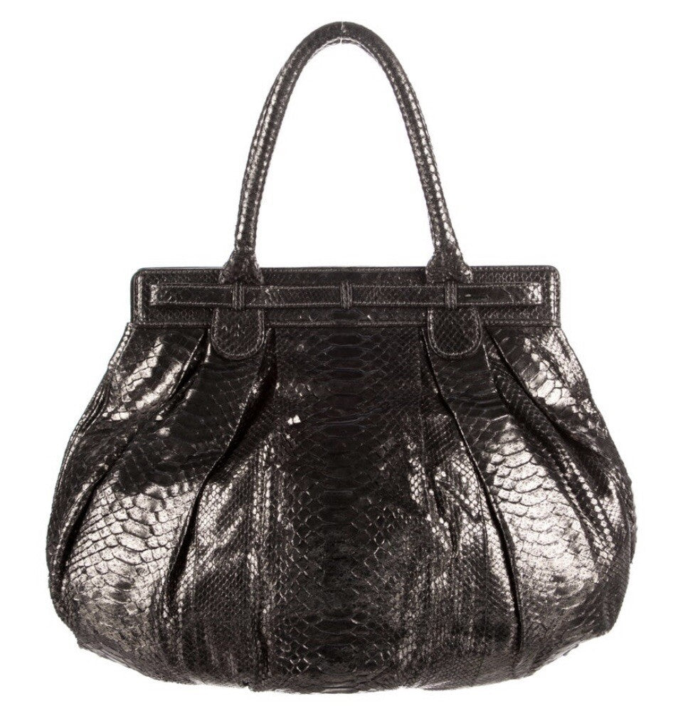 ❤️TODAY ONLY❤️ZAGLIANI METALLIC PEWTER LARGE PYTHON SNAKESKIN TOTE BAG