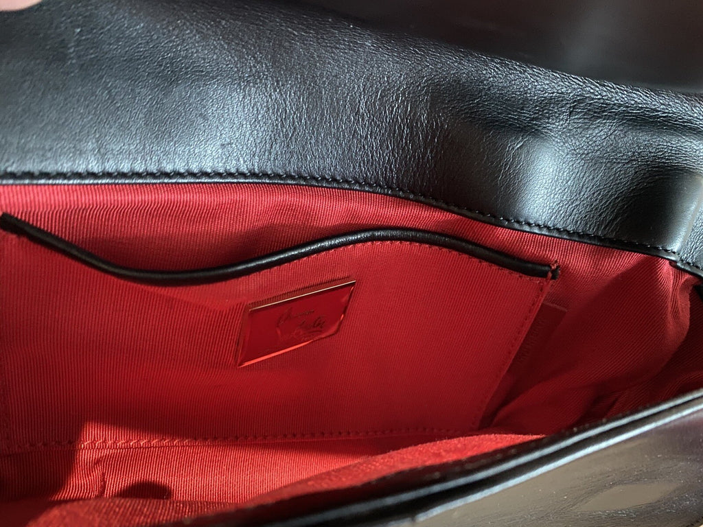$2400 CHRISTIAN LOUBOUTIN BLACK LEATHER SPIKE CLUTCH