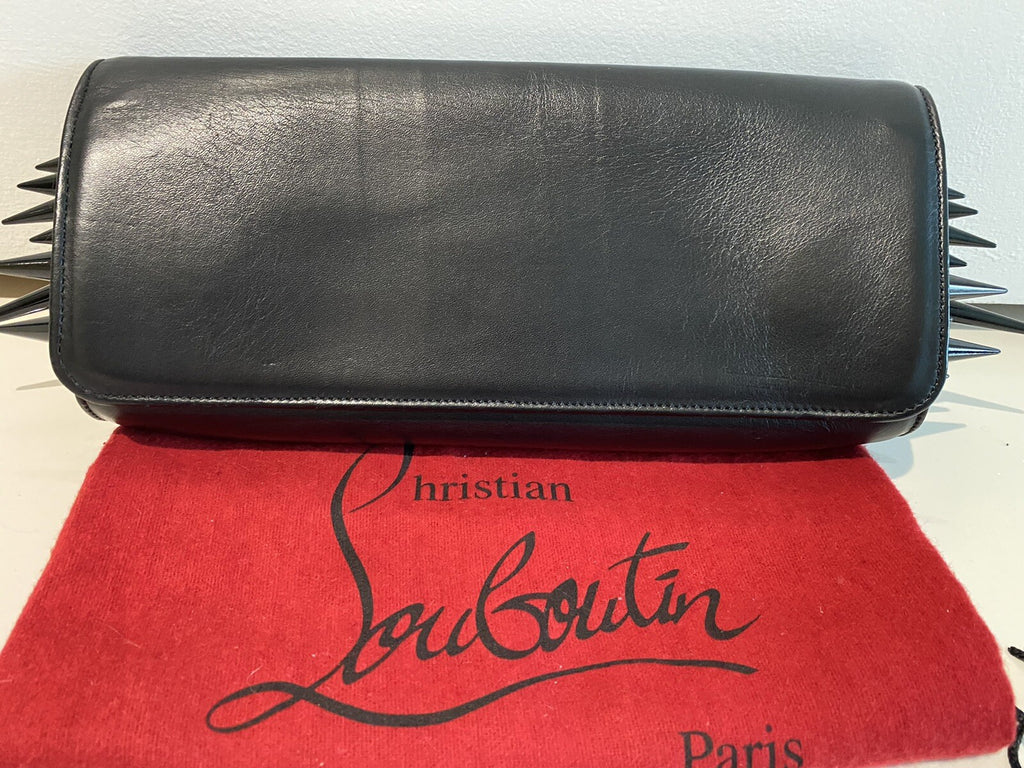 $2400 CHRISTIAN LOUBOUTIN BLACK LEATHER SPIKE CLUTCH