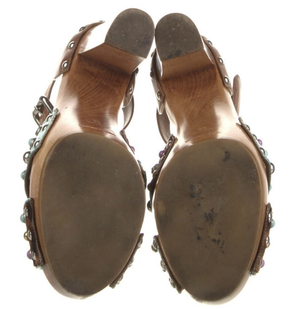 DOLCE & GABBANA LEAOOARD PRINT PONYHAIR STUDDED SANDALS SZ 6 36