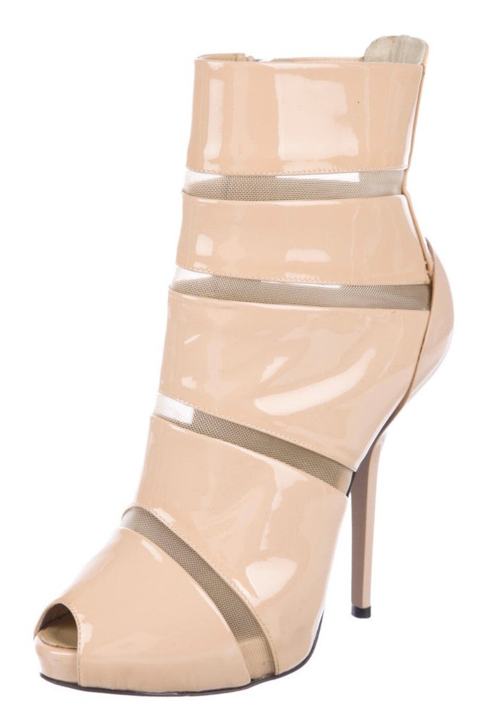 $895 GIUSEPPE ZANOTTI BEIGE PATENT LEATHER BOOTIES SZ 36  6 US