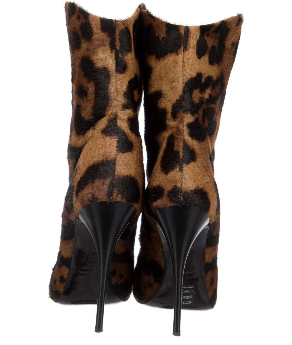 $1095 GIUSEPPE ZANITTI LEOPARD PRINT PONYHAIR MIDCALF BOOTS SZ 9 39