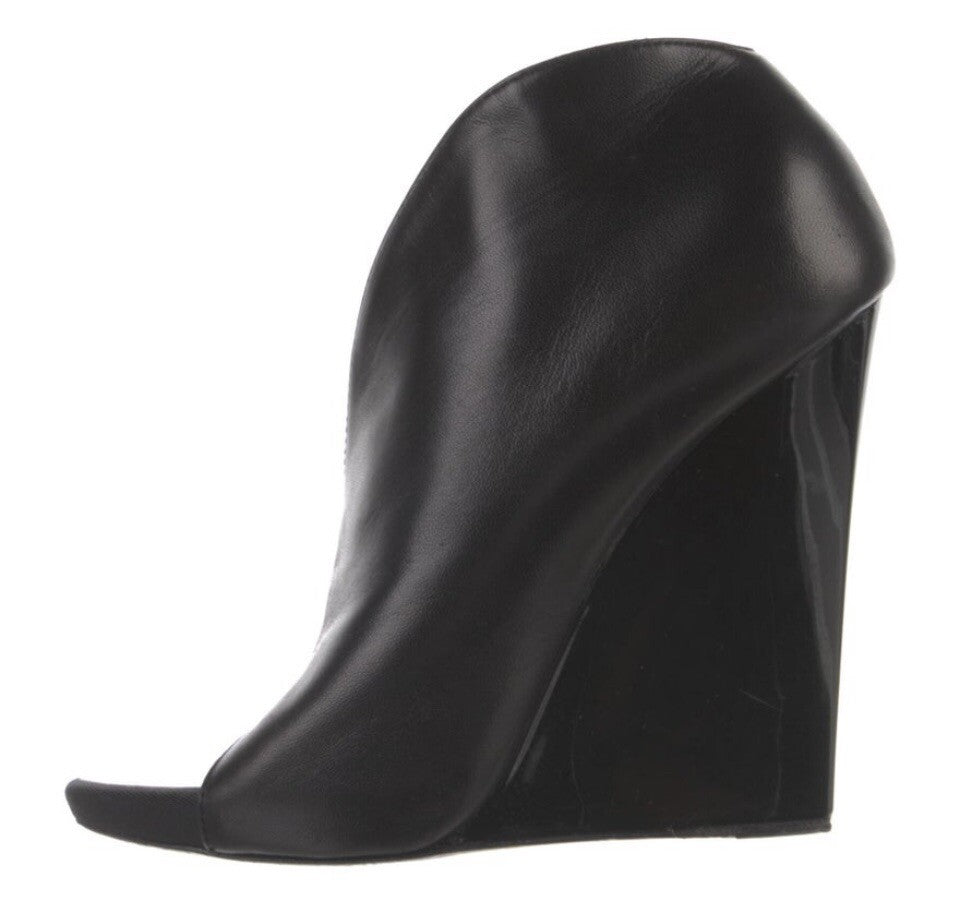 GIUSEPPE ZANOTTI BLACK LEATHER WEDGE HEELS SZ 6.5 36.5