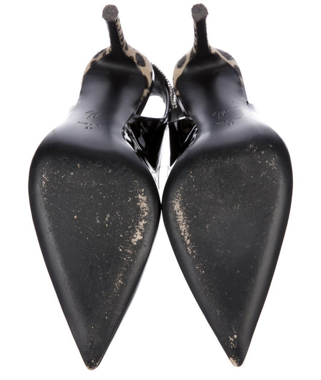 $1195 GIUSEPPE ZANOTTI BLACK PATENT LEATHER SWAROVSKI CRYSTAL PUMPS SZ 7 37