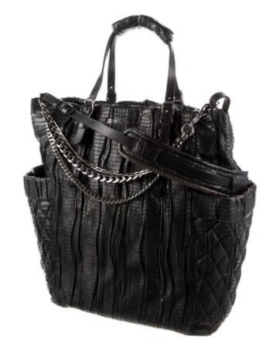 JIMMY CHOO PYTHON SNAKESKIN TOTE BAG BLACK