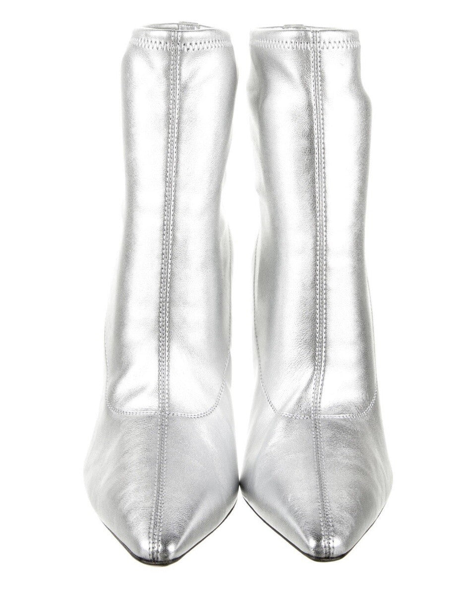 $995 NEW GIUSEPPE ZANOTTI METALLIC SILVER LEATHER SOCK ANKLE BOOTS SZ 9 39