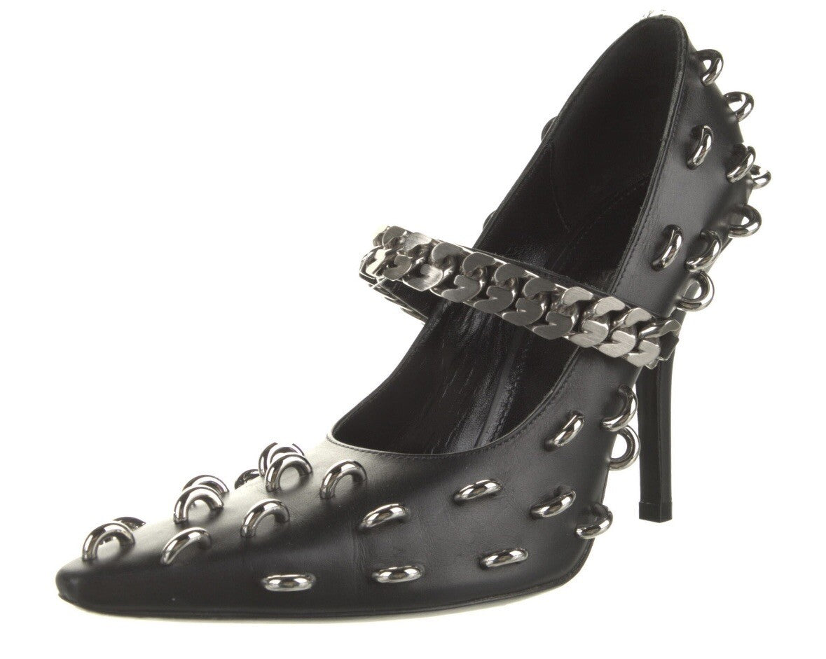 $1595 GIVENCHY LEATHER PUMPS WITH SILVER TONE HOOPS  SZ 6 36