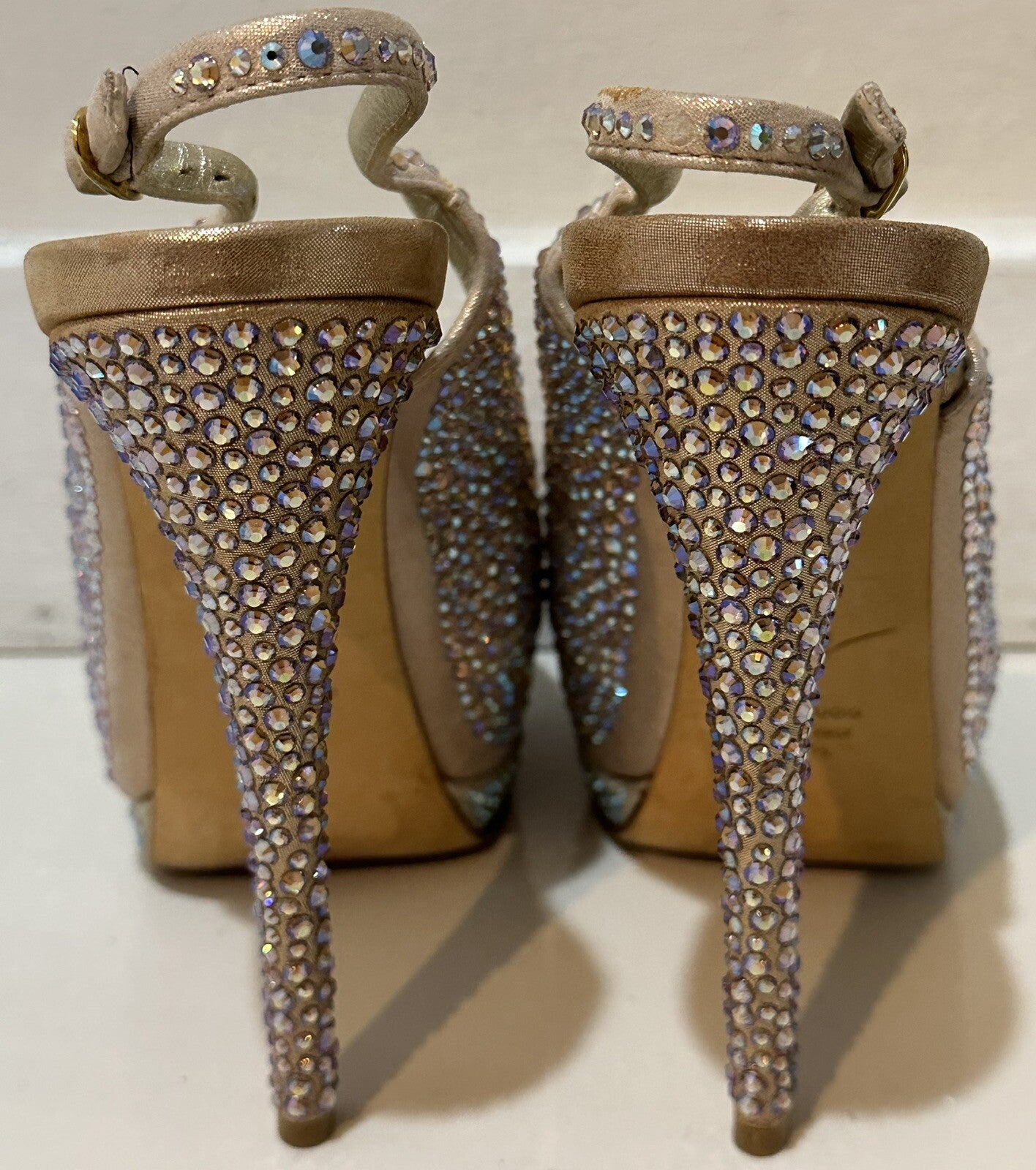 $1495 GIUSEPPE  ZANOTTI BLUSH CRYSTAL PEEP TOE HEELS WITH PLATFORM SZ 36.5 6.5