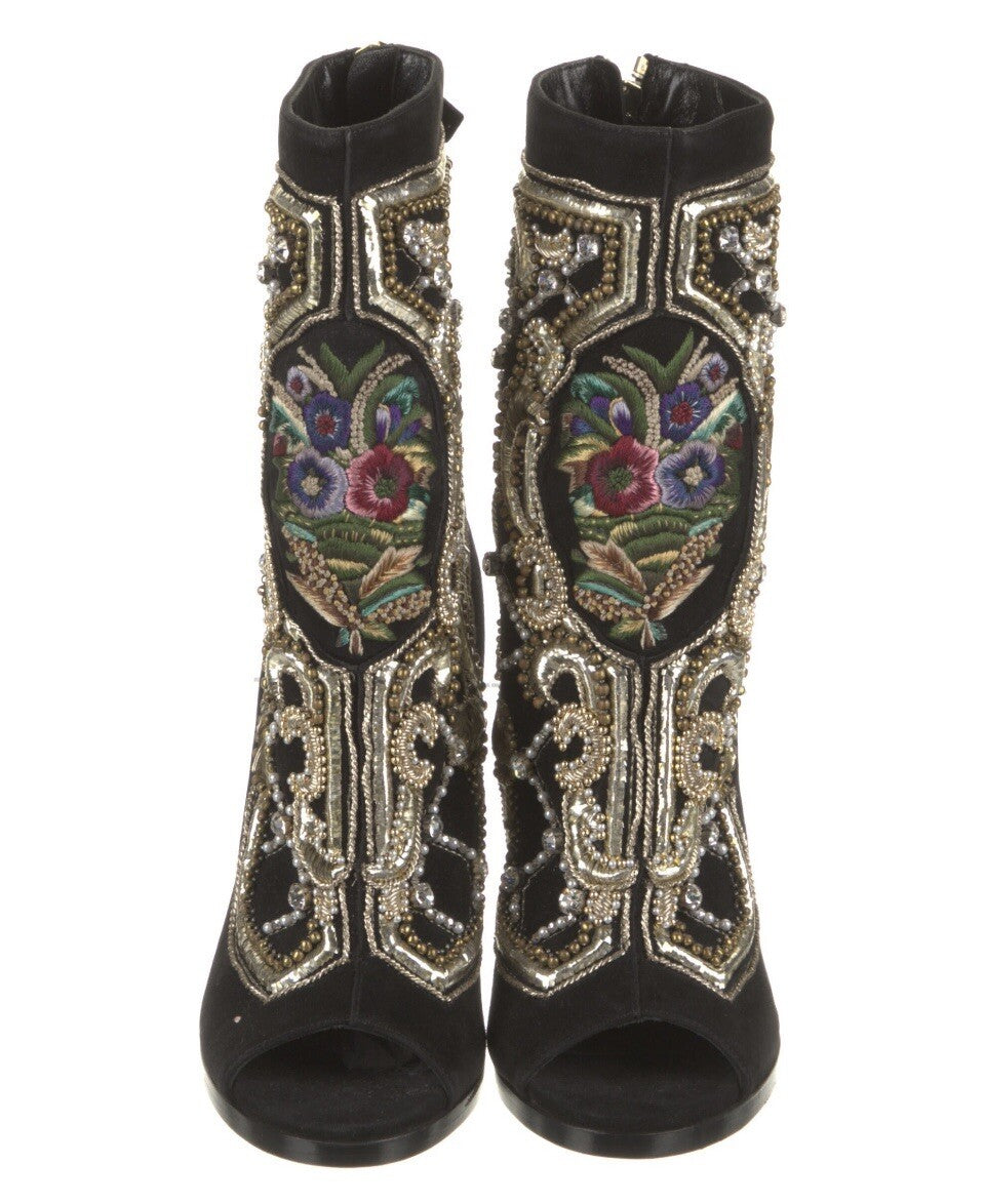 NEW BALMAIN BLACK SUEDE BEADED EMBELLISHED ANKLE BOOTS SZ 6 36