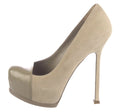 $995 YVES SAINT LAURENT RIVE GAUCHE NUDE SUEDE PLATFORM HEELS SZ 5.5 35.5