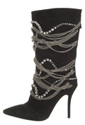 $2450 GIUSEPPE ZANOTTI BOOTS BLACK SUEDE CRYSTAL & CHAIN EMBELLISHED SZ 9 39