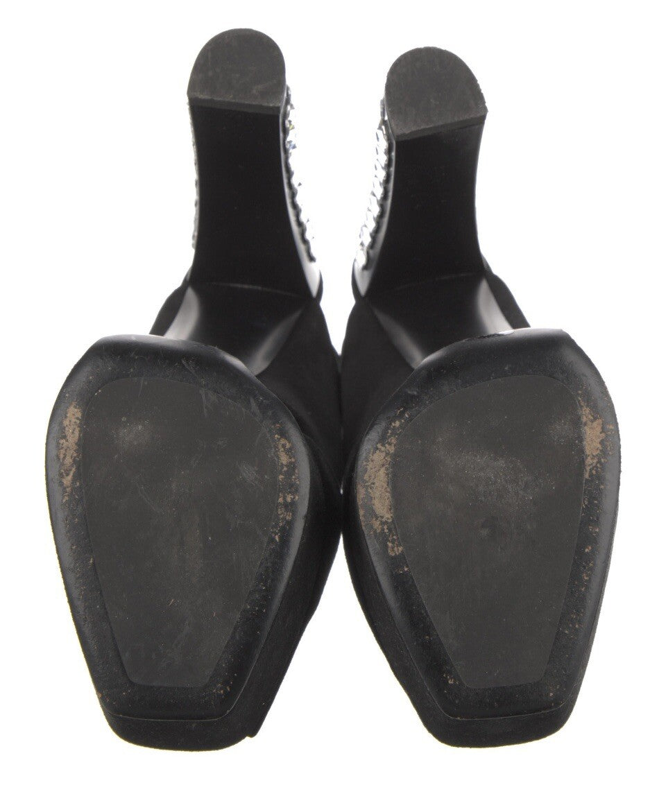 $1625 GIUSEPPE ZANOTTI BLACK SUEDE CRYSTAL EMBELLISHED PLATFORM SANDALS SZ 11 41