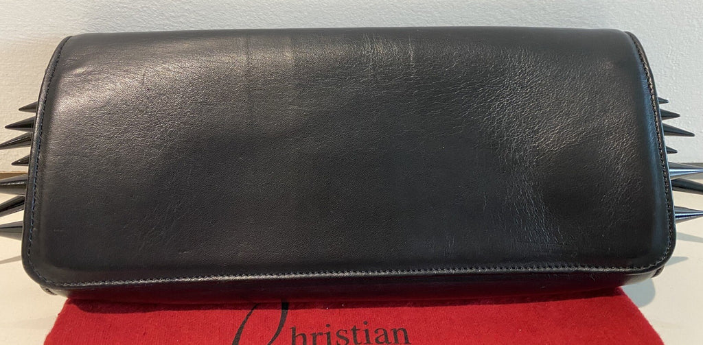 $2400 CHRISTIAN LOUBOUTIN BLACK LEATHER SPIKE CLUTCH