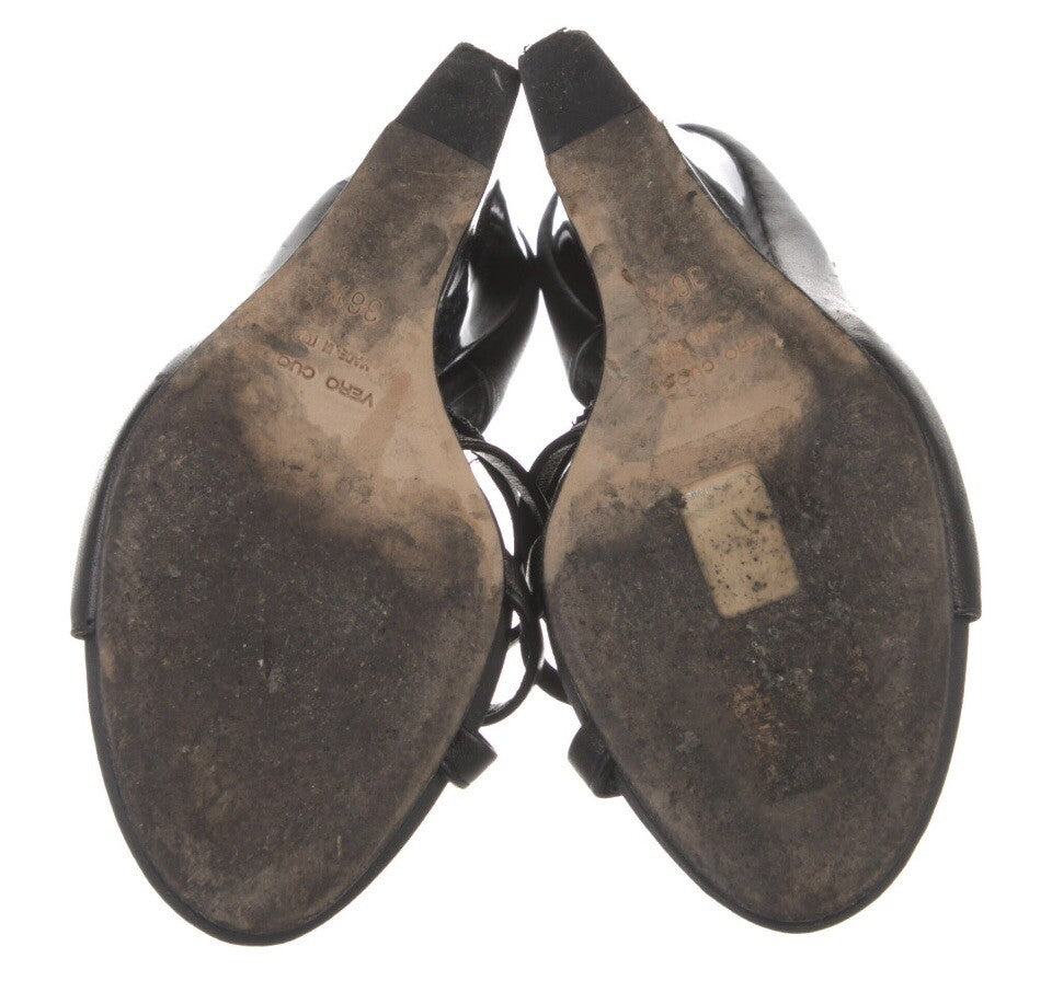 GIUSEPPE ZANOTTI BLACK LEATHER WEDGE HEELS SZ 6.5 36.5