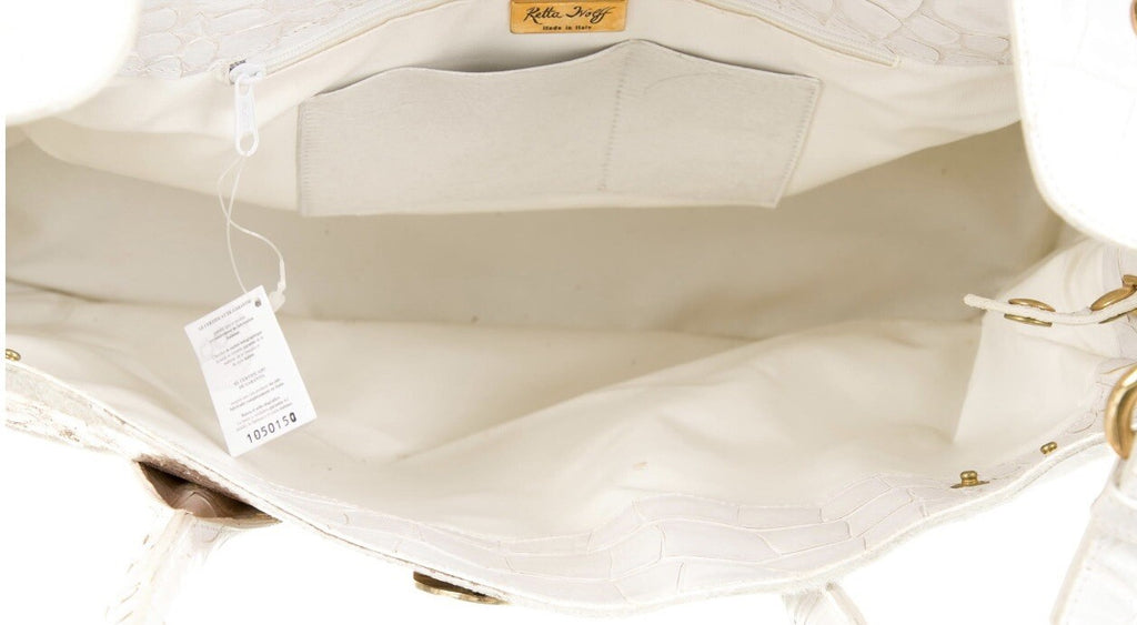 RETTA WOLFF WHITE PONYHAIR CROCODILE TRIMMED HANDLE BAG