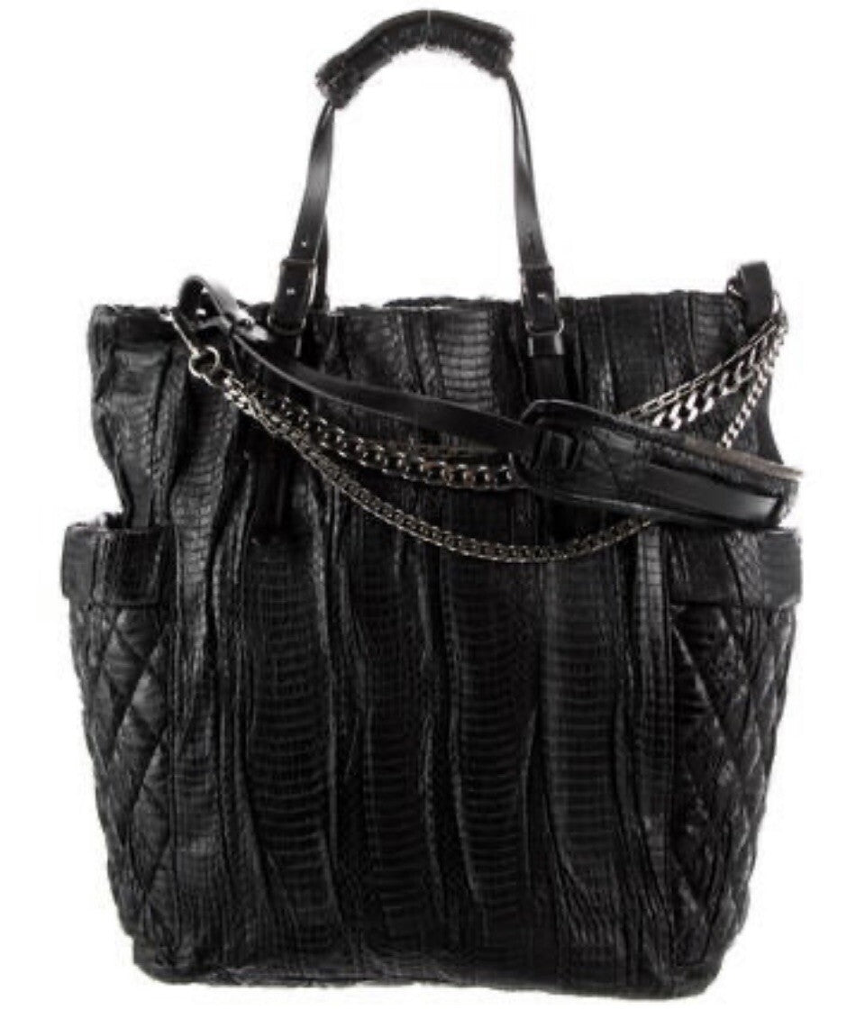 JIMMY CHOO PYTHON SNAKESKIN TOTE BAG BLACK