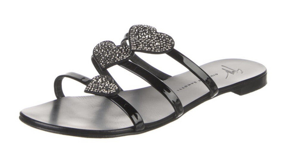 $750 GIUSEPPE ZANOTTI SWAROVSKI CRYSTAL HEART SANDALS SZ 7 37