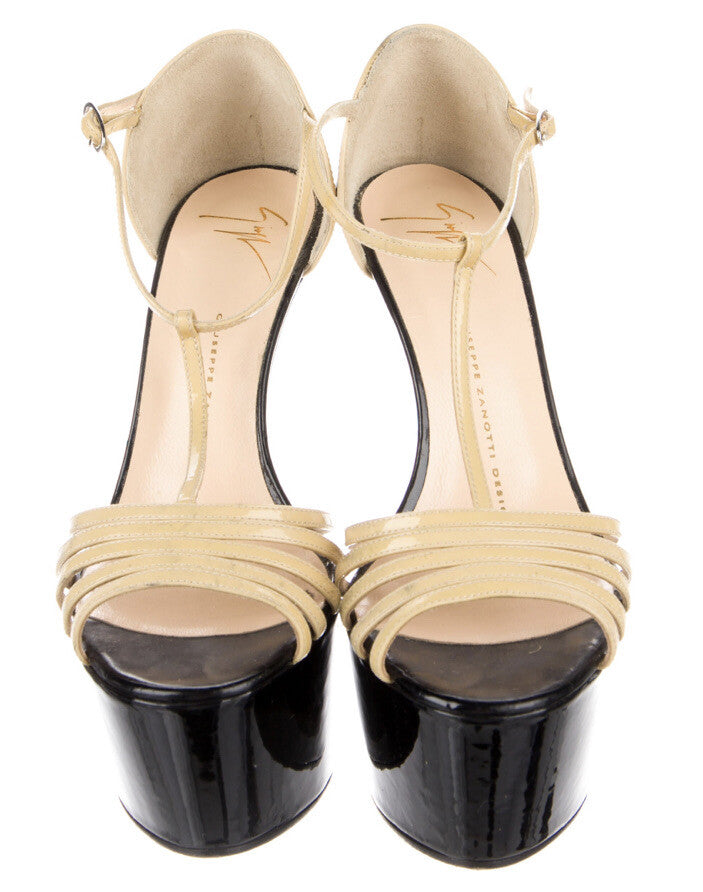$995 GIUSEPPE ZANOTTI PATENT LEATHER PLATFORM SANDALS SZ 7.5 37.5