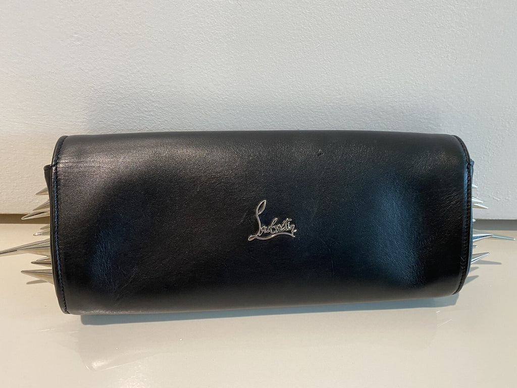 $2400 CHRISTIAN LOUBOUTIN BLACK LEATHER SPIKE CLUTCH