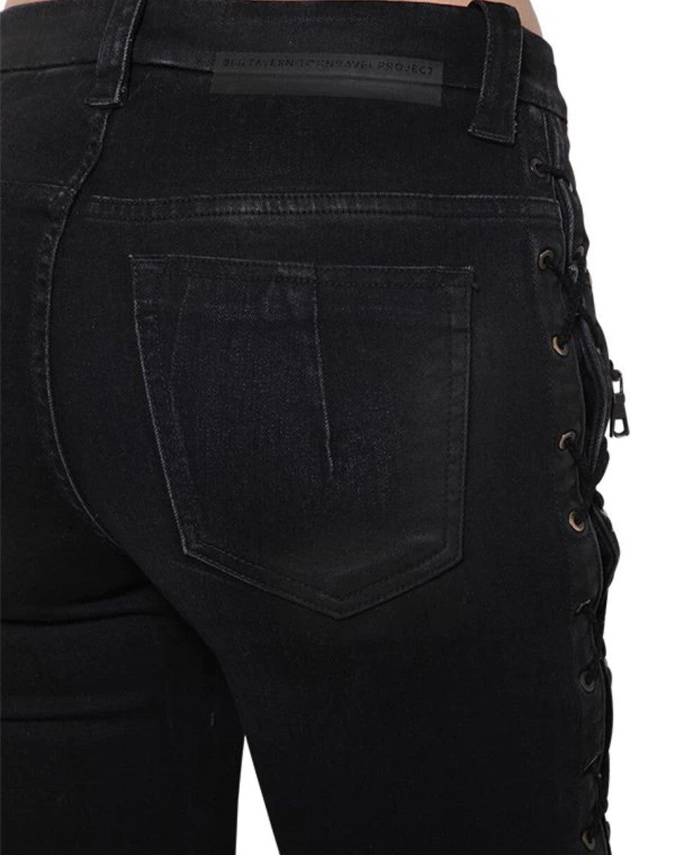 $1350 NWT BEN TAVERNITI UNRAVEL PROJECT BLACK LACE UP SKINNY JEANS SZ XS 24