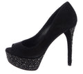 BRIAN ATWOOD BLACK SUEDE SWAROVSKI CRYSTAL EMBELLISHED PEEP TOE HEELS SZ 6 36
