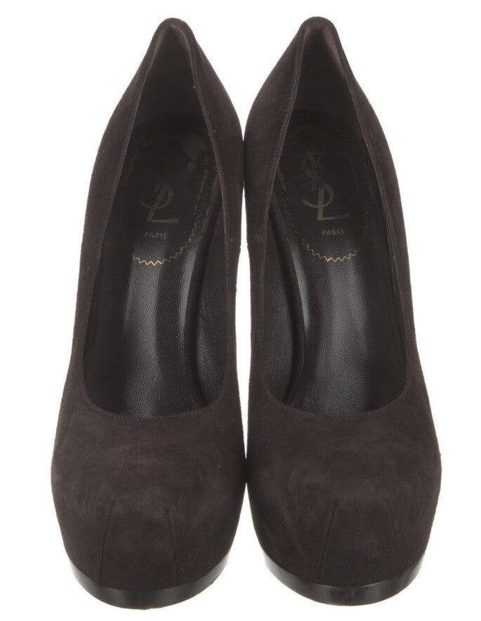 $995 YVES SAINT LAURENT TRIBTOO BROWN SUEDE PLATFORM PUMPS SZ 9 39