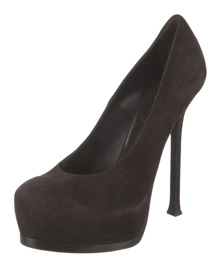 $995 YVES SAINT LAURENT TRIBTOO BROWN SUEDE PLATFORM PUMPS SZ 9 39