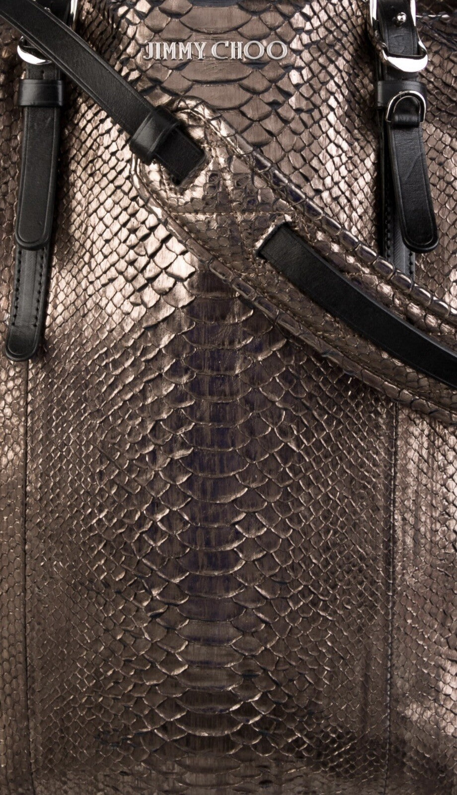 NEW JIMMY CHOO METALLIC BRONZE PYTHON SNAKESKIN TOTE BAG