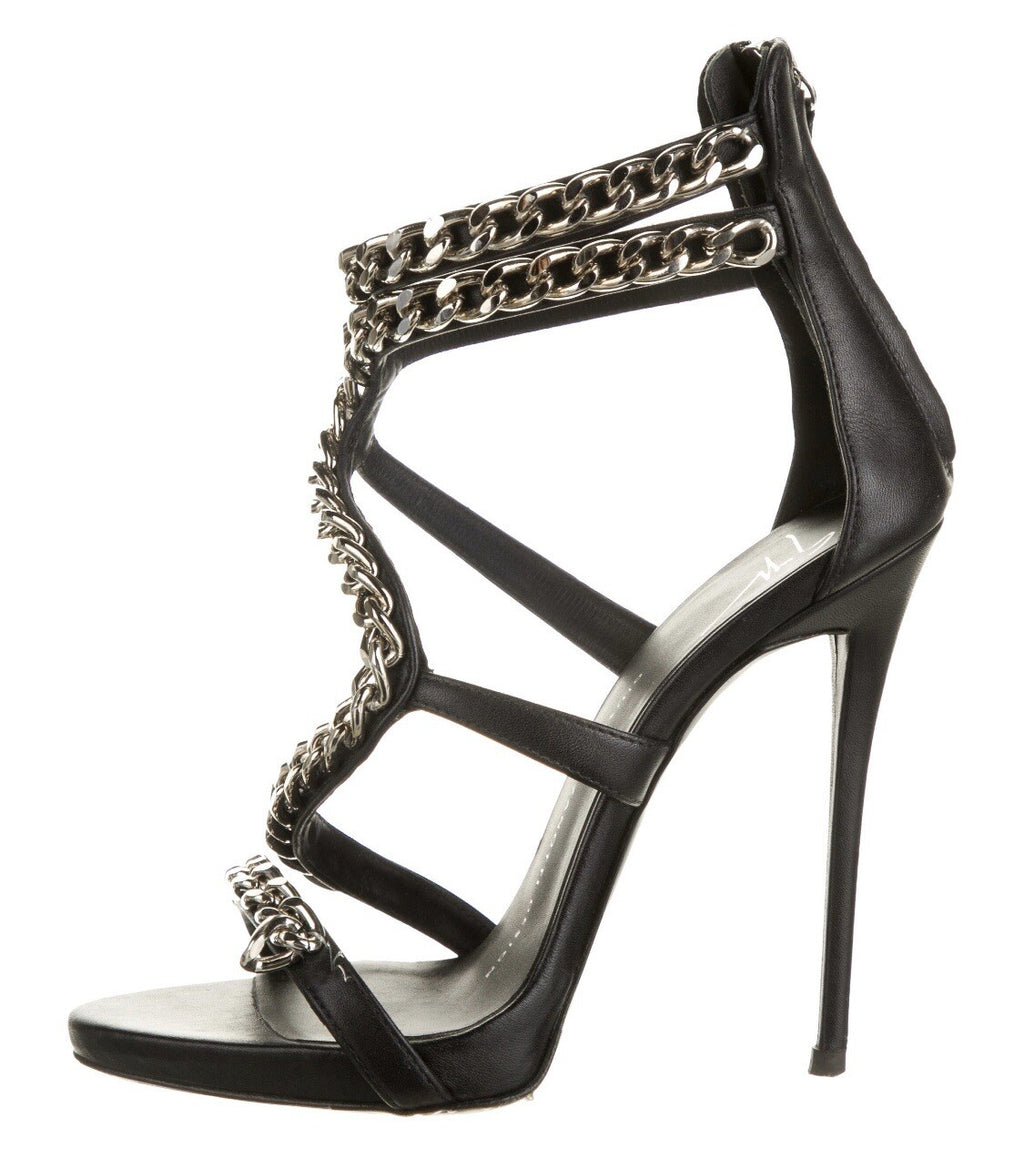 $995 GIUSEPPE ZANOTTI BLACK LEATHER CHAIN LINK SANDALS SZ 36  6