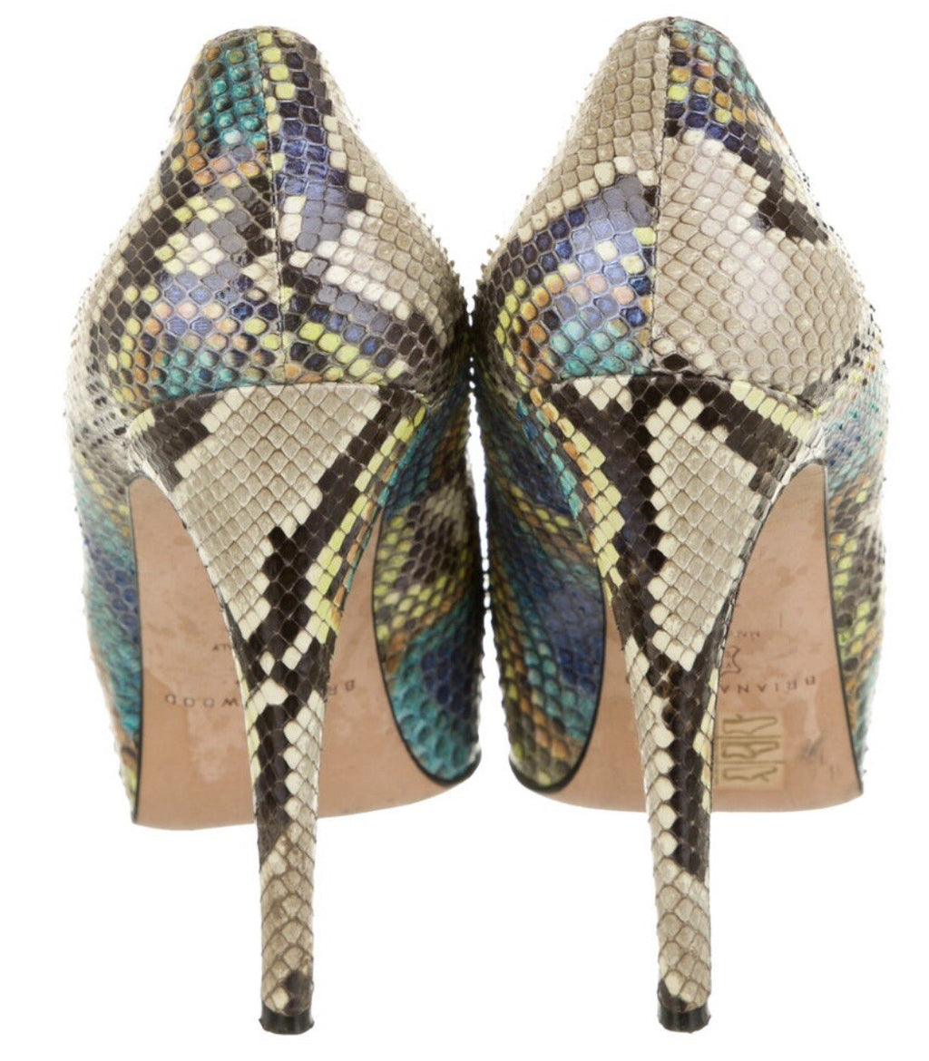 BRIAN ATWOOD MULTICOLOR PYTHON SNAKESKIN HEELS SZ 8.5 38.5