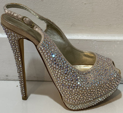 $1495 GIUSEPPE  ZANOTTI BLUSH CRYSTAL PEEP TOE HEELS WITH PLATFORM SZ 36.5 6.5
