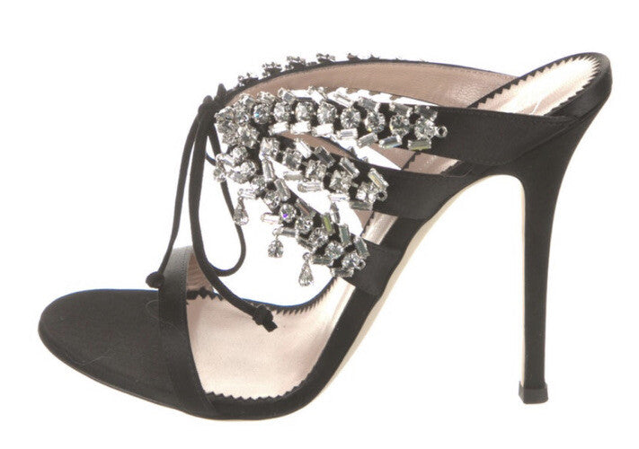 $1495 NIB GIUSEPPE ZANOTTI BLACK CRYSTAL SANDALS 7.5 37.5