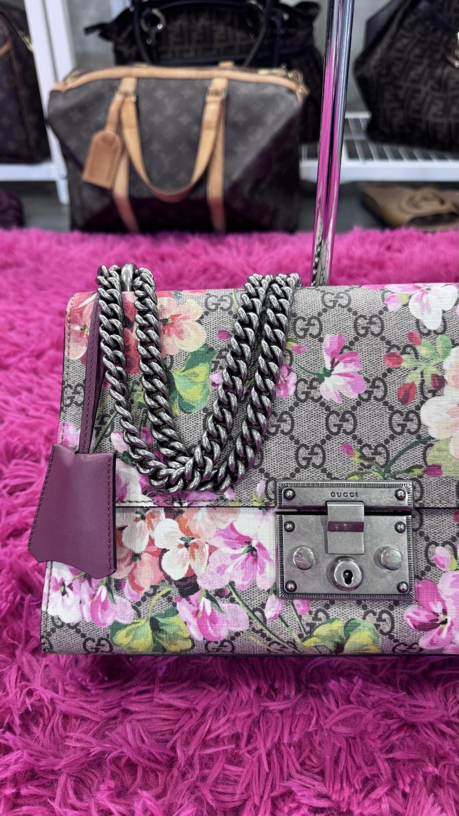 Gucci Padlock Shoulder Bag Blooms Print GG Coated Canvas Medium