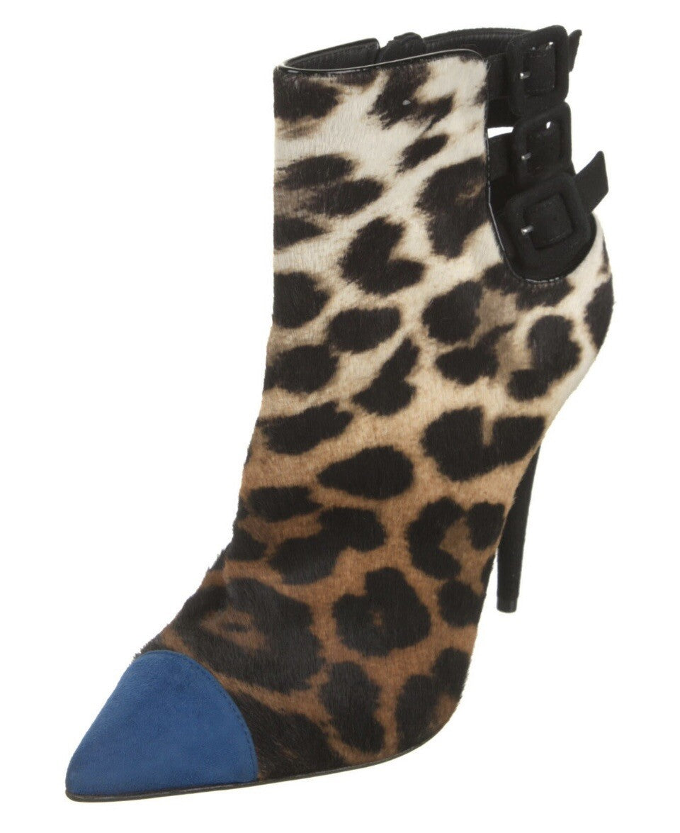 NEW GIUSEPPE ZANOTTI LEOPARD PRINT PONYHAIR ANKLE BOOTS SZ 7 37