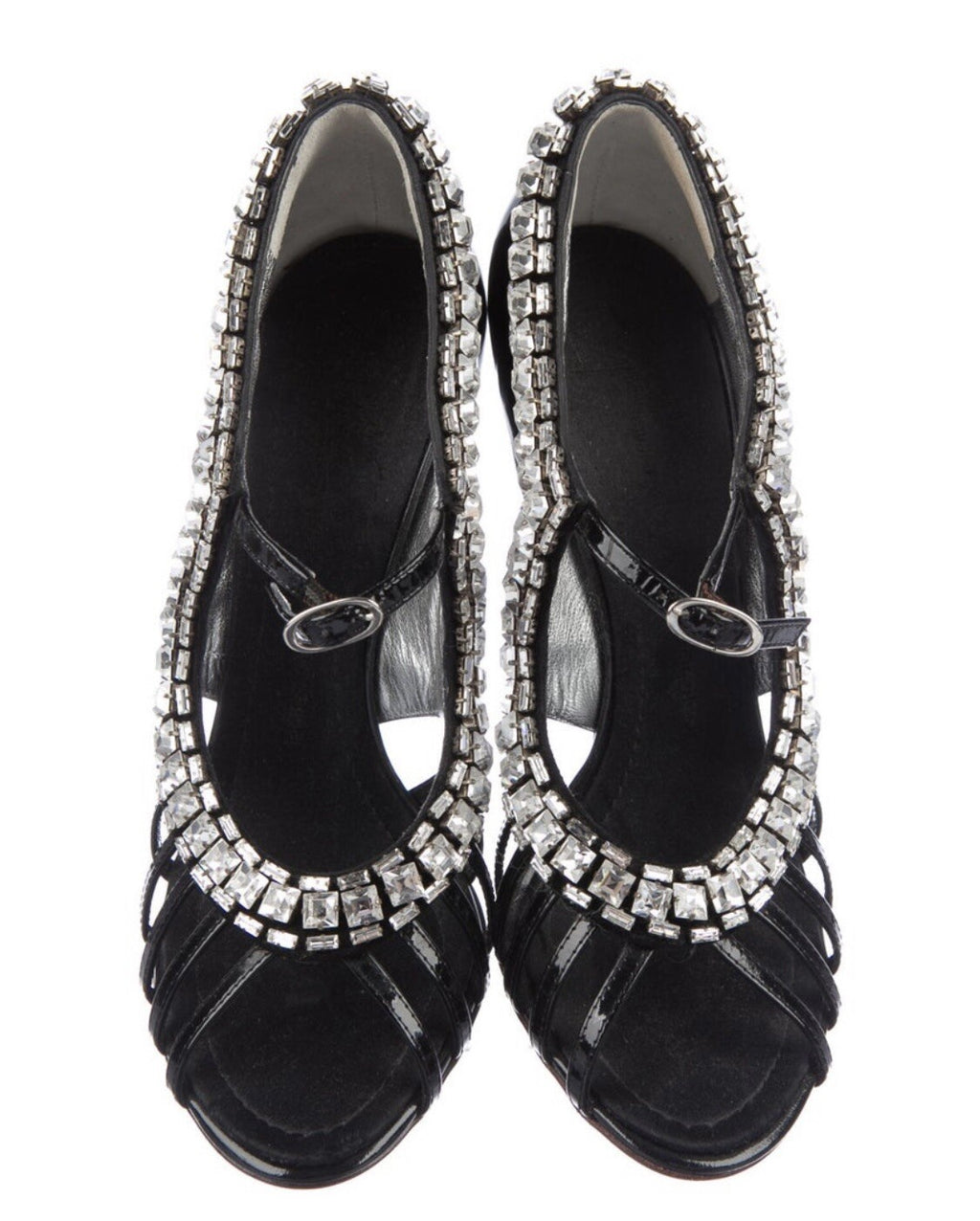 $1600 GIUSEPPE ZANOTTI CRYSTAL HEELS BLACK PATENT LEATHER SZ 9.5 39.5