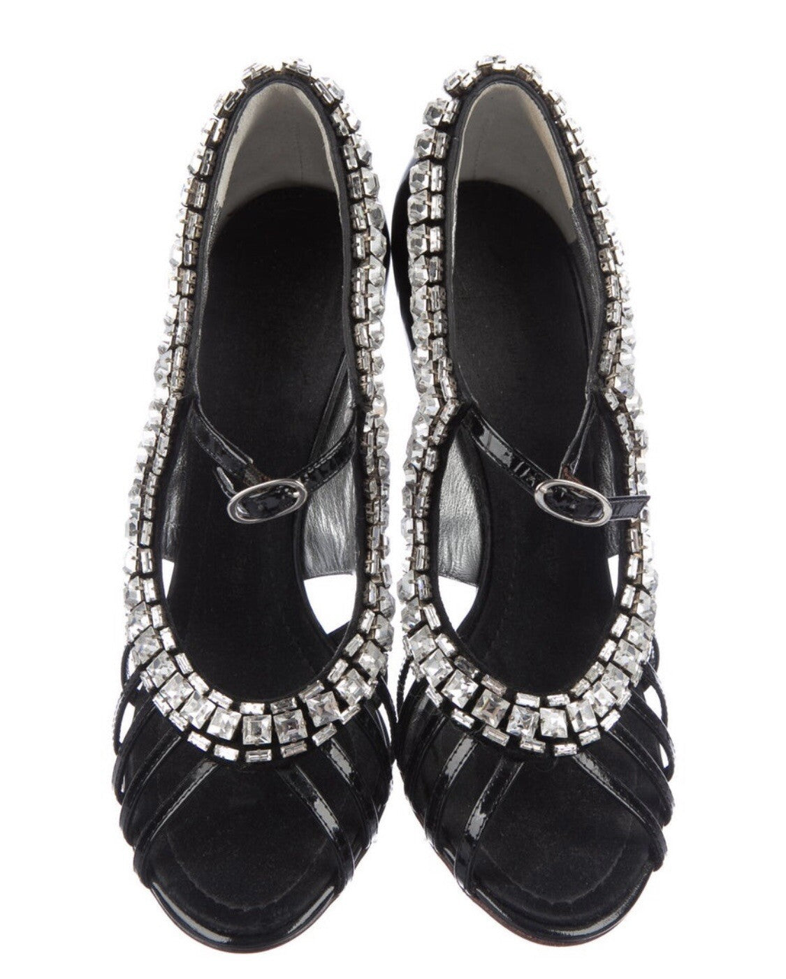 $1600 GIUSEPPE ZANOTTI CRYSTAL HEELS BLACK PATENT LEATHER SZ 9.5 39.5