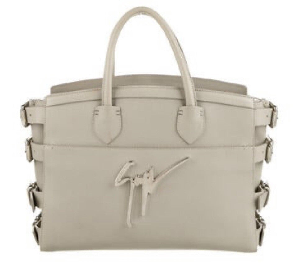 GIUSEPPE ZANOTTI GREY LEATHER LOGO BUCKLE BAG