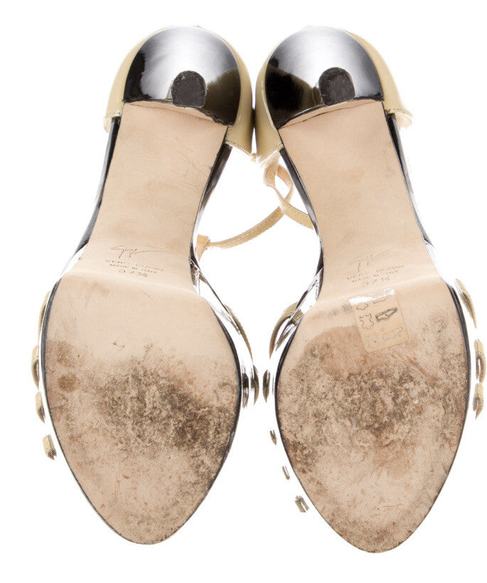 $995 GIUSEPPE ZANOTTI PATENT LEATHER PLATFORM SANDALS SZ 7.5 37.5