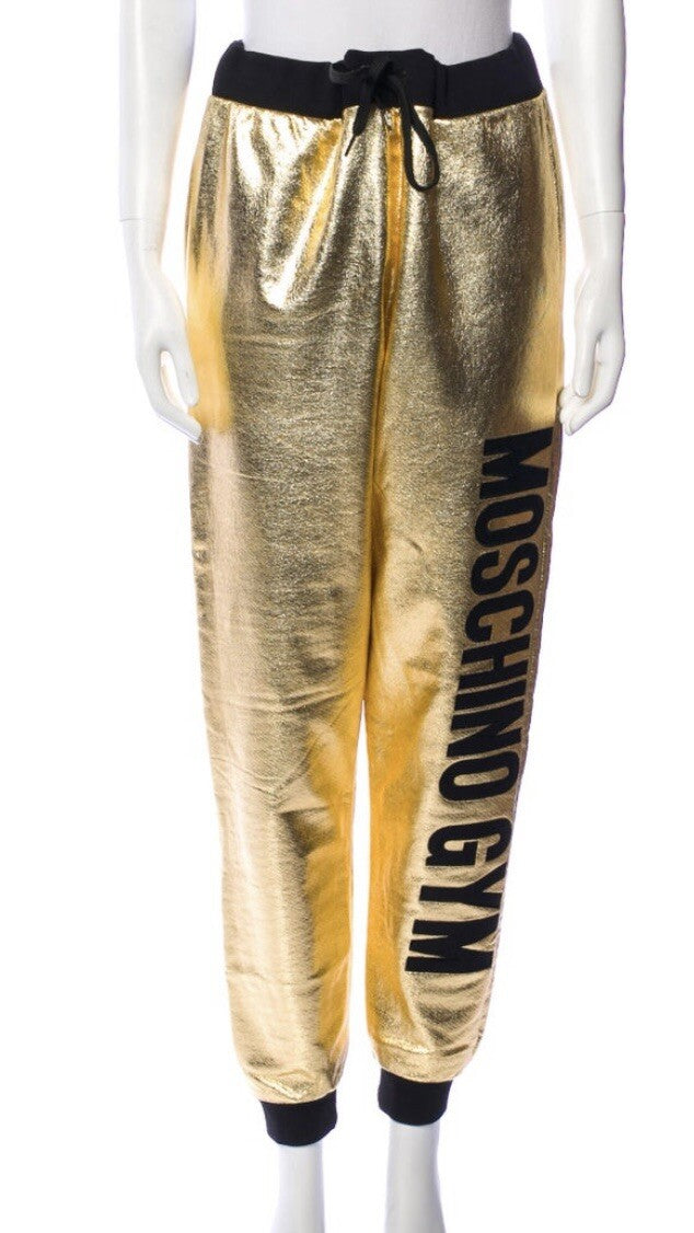NEW MOSCHINO SWEATPANTS METALLIC GOLD SZ L
