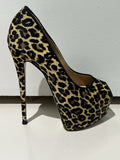 $1295 GIUSEPPE ZANOTTI LEOPARD HEELS/ PUMPS PEEP TOE SZ 36 6 US