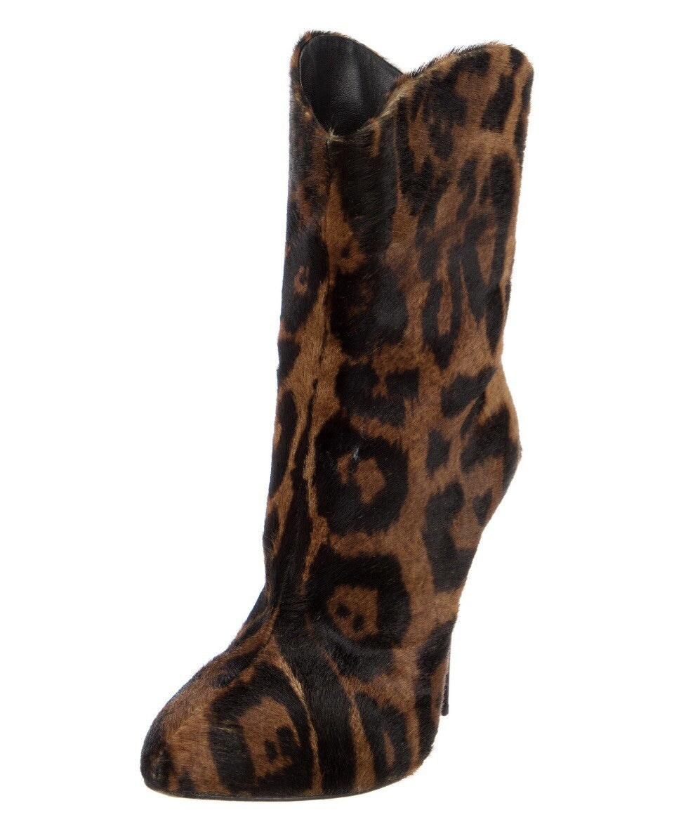 $1095 GIUSEPPE ZANITTI LEOPARD PRINT PONYHAIR MIDCALF BOOTS SZ 9 39