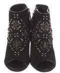 LOUIS VUITTON BLACK SUEDE CRYSTAL EMBELLISHED ANKLE BOOTS  SZ 6 36