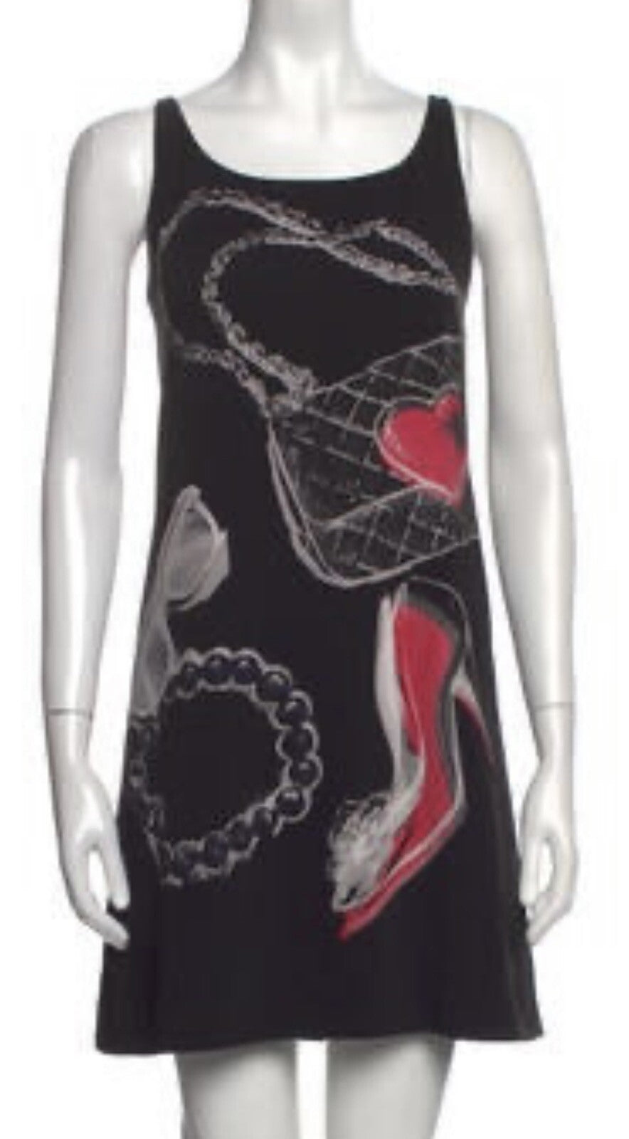 MOSCHINO BAG SHOE PURSE BLACK PRINTED MINI DRESS SZ M US 6 IT40