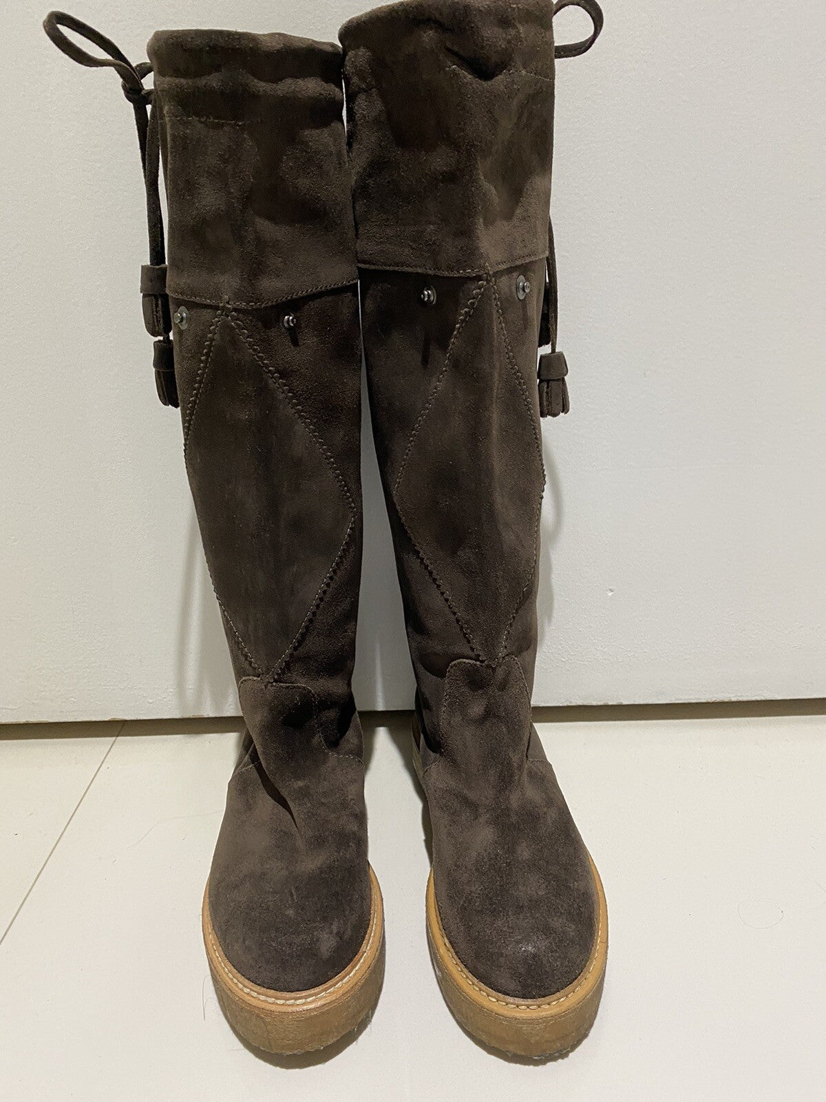 NEW MONCLER BROWN SUEDE BOOTS W/ REMOVABLE BEAVER FUR SZ 5.5