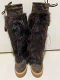 NEW MONCLER BROWN SUEDE BOOTS W/ REMOVABLE BEAVER FUR SZ 5.5