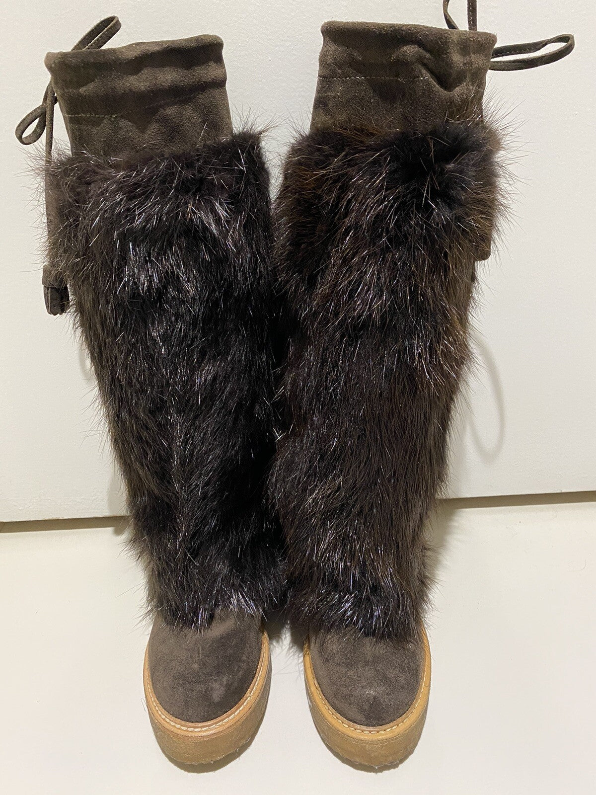 NEW MONCLER BROWN SUEDE BOOTS W/ REMOVABLE BEAVER FUR SZ 5.5