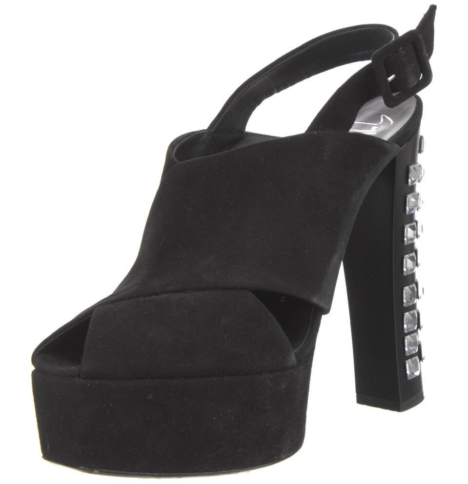 $1625 GIUSEPPE ZANOTTI BLACK SUEDE CRYSTAL EMBELLISHED PLATFORM SANDALS SZ 11 41