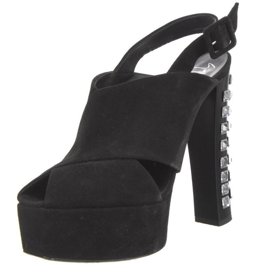$1625 GIUSEPPE ZANOTTI BLACK SUEDE CRYSTAL EMBELLISHED PLATFORM SANDALS SZ 11 41